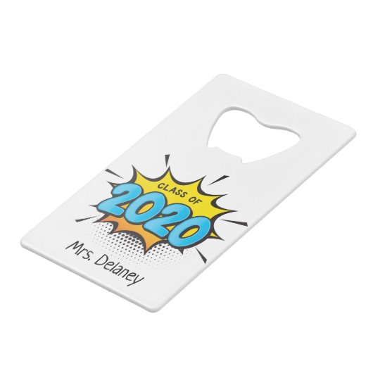 漫画ブックモダンタイポグラフィ2020年のレトロクラス クレジットカード栓抜き (正面アングル)