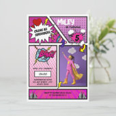 漫画ブックユニークスーパーヒーローガールズ写真誕生日 招待状 (スタンド正面)