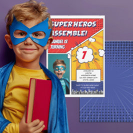 漫画ブックユニークスーパーヒーローボーイズフォト誕生日 招待状