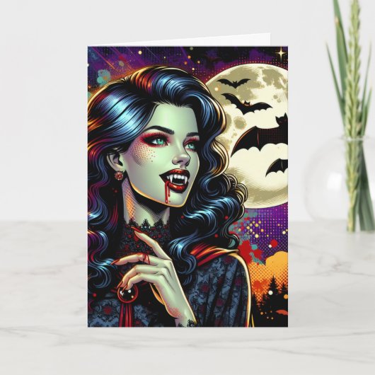 漫画ブックヴァンパイアハロウィーンとカラーリングページ カード (正面)