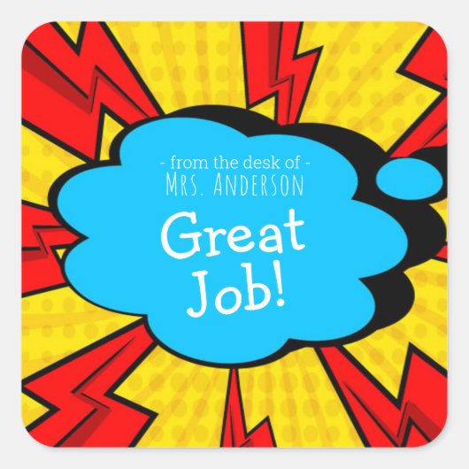 漫画ブック勇気付けられるシール先生名 スクエアシール (正面)