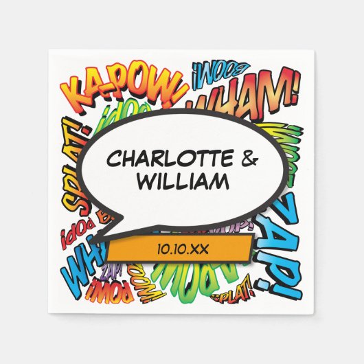 漫画ブック音声バブルモダンおもしろいカラフル スタンダードカクテルナプキン (正面)