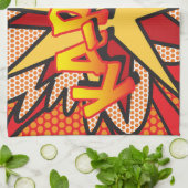 漫画ブックKA-POWおもしろいモダンタイポグラフィ キッチンタオル (折り畳み)