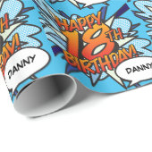 漫画ブッパーソナライズされたクハッピー18th誕生日ブルー ラッピングペーパー (ロールコーナー)