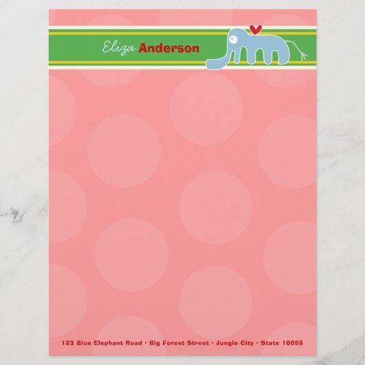 漫画ブルーエレファントおもしろいピンクドットキッズ レターヘッド (正面)