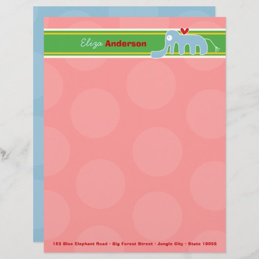 漫画ブルーエレファントおもしろいピンクドットキッズ レターヘッド (正面/裏面)
