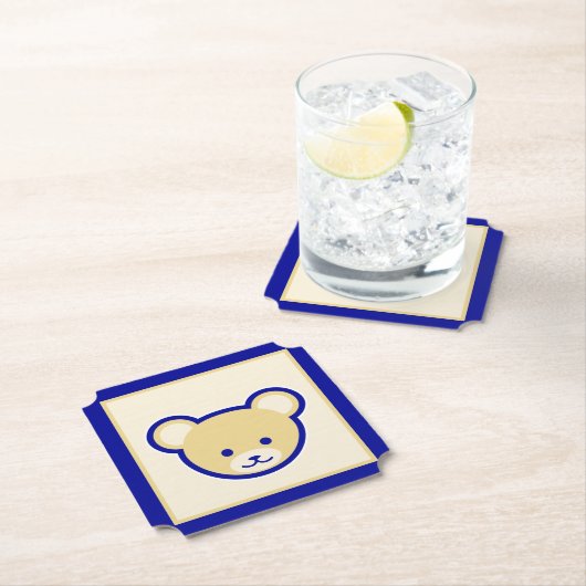漫画ブルーベージュテディベアかわいいおもしろい ペーパーコースター (インサイチュ)