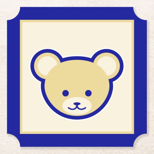 漫画ブルーベージュテディベアかわいいおもしろい ペーパーコースター (正面)