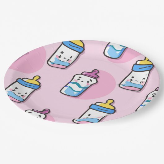 漫画ベビーボトルおもしろい赤ちゃんシャワー ペーパープレート (アングル)