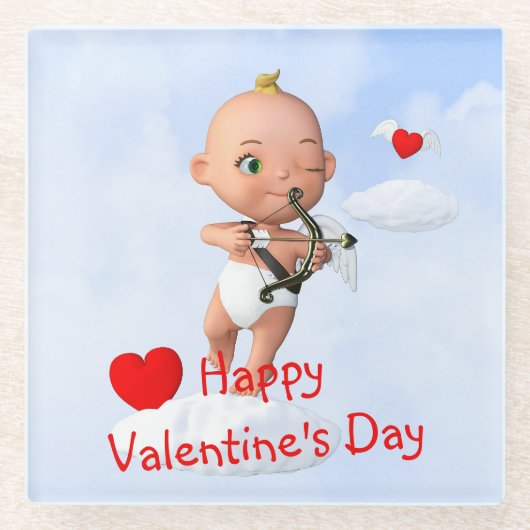 漫画ベビー飛んでいる弓矢のキューピッド ガラスコースター (正面)