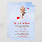 漫画ベビー飛んでいる弓矢のキューピッド 招待状 (正面/裏面)