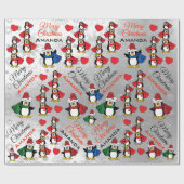 漫画ペンギンのスタック – パーソナライズ ラッピングペーパー (フラット)