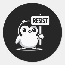 漫画ペンギン保持"RESIST"サイン – B & W