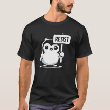 漫画ペンギン保持"RESIST"サイン – B & W