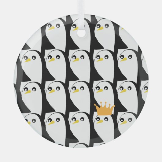 漫画ペンギン：白黒ヴィンテージ ガラスオーナメント (正面)