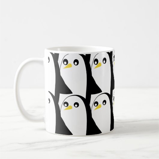 漫画ペンギン:白黒ヴィンテージ コーヒーマグカップ (左)