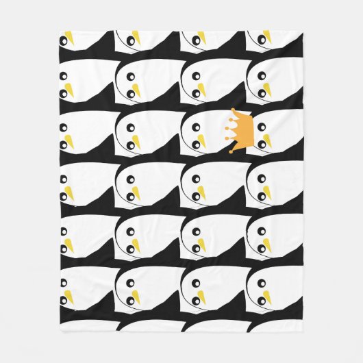 漫画ペンギン:白黒ヴィンテージ フリースブランケット (正面)