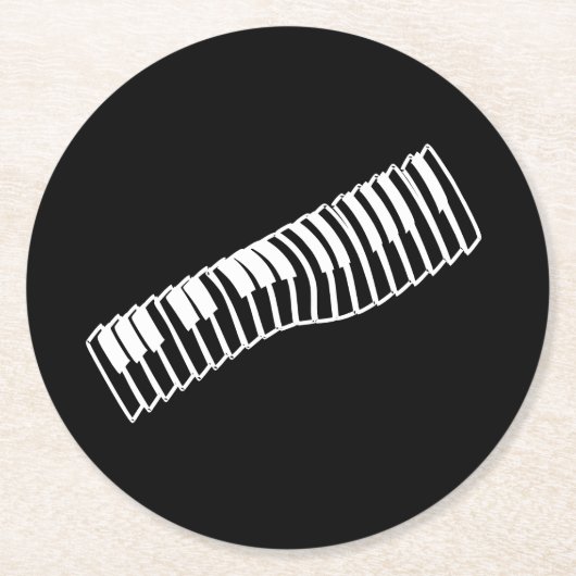 漫画ホワイトラインアートスケッチ音楽キーボード ラウンドペーパーコースター (正面)