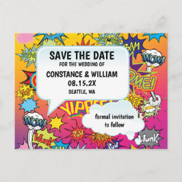 漫画ポップ・アートのアー💥🎨の結婚落書き日付を保存 案内ポストカード