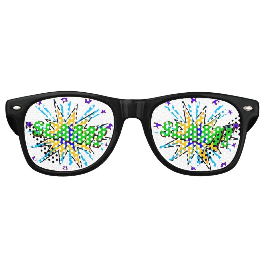 漫画ポップ・アートのアートグリーンイエロースラムノベルティおもしろいジョーク レトロサングラス (正面)