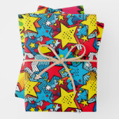 漫画ポップ・アートのアートスタイルスターズカラフルパターンギフト ラッピングペーパーシート (インサイチュ)