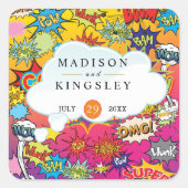 漫画ポップ・アートのアートスピーチバブルレトロタペストリー スクエアシール (正面)