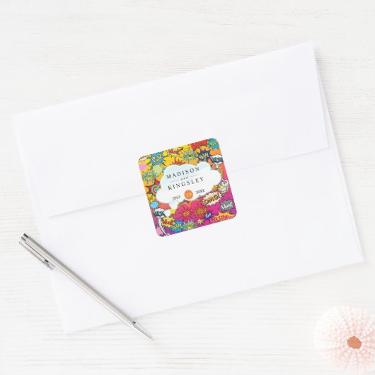 漫画ポップ・アートのアートスピーチバブルレトロタペストリー スクエアシール (封筒)