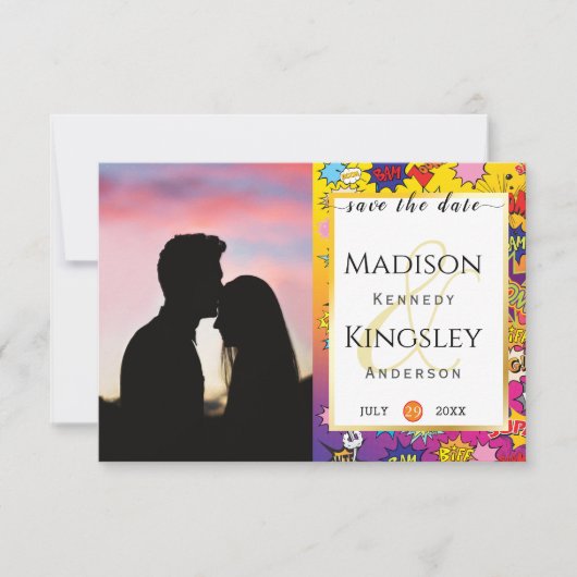 漫画ポップ・アートのアートスピーチバブルレトロ日付の保存 セーブザデート (正面)