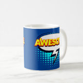 漫画ポップ・アートのアートブルーイエロー素晴らしノベルティ コーヒーマグカップ (正面右)