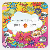 漫画ポップ・アートのアート💥🎨音声バブルレトログラフィティ スクエアシール (正面)