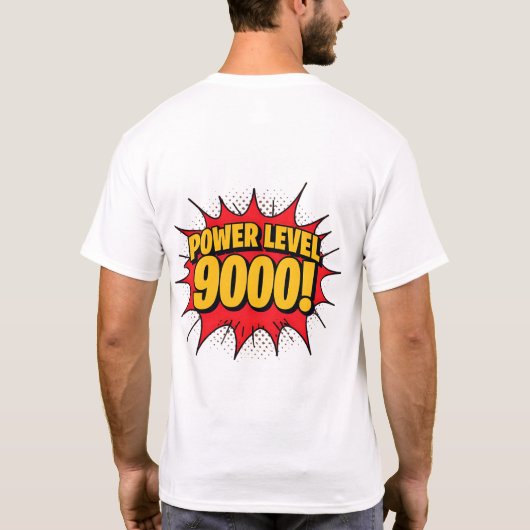 漫画ポップ・アートのアート: 'POWER LEVEL 9000!' — explosive tex Tシャツ (裏面)