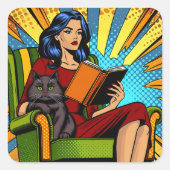 漫画ポップ・アートのスタイルア読ートウーマン スクエアシール (正面)