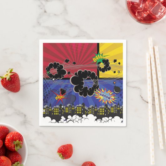 漫画ポップ・アートのブックアカラフルートバースデーパーティー スタンダードカクテルナプキン (インサイチュ)