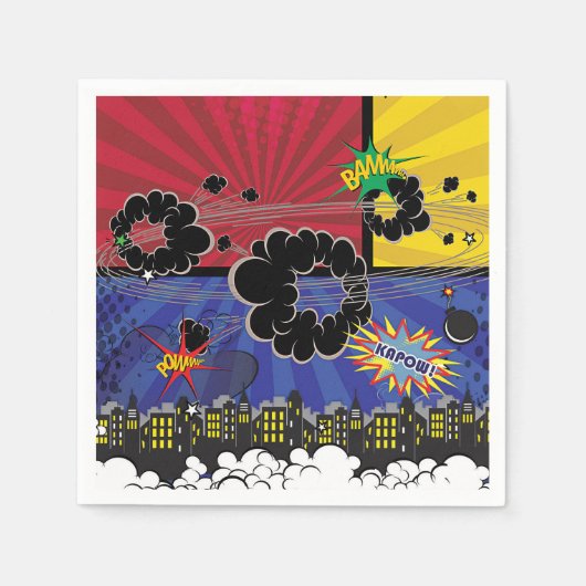 漫画ポップ・アートのブックアカラフルートバースデーパーティー スタンダードカクテルナプキン (正面)