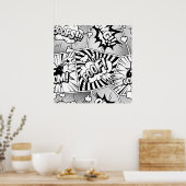 漫画ポップ・アートのブックアートブラック&ホワイト ポスター (キッチン)