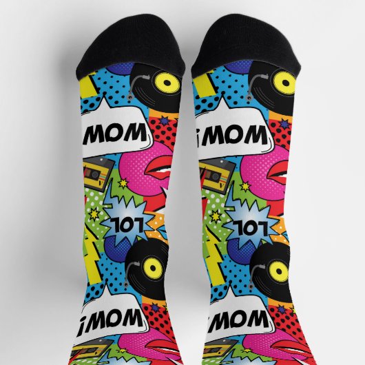 漫画ポップ・アートのブックアートレトロ吹き出しパターン(の模様が)ある ソックス (上部)