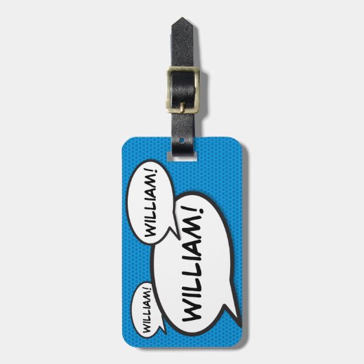 漫画ポップ・アートのブックアート名の声 ラゲッジタグ (正面縦)