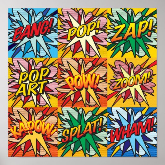 漫画ポップ・アートの本文モダン字グカラフルラ ポスター (正面)