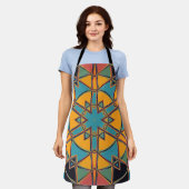 漫画マンダライエローブルーとオレンジ エプロン (着用した状態)