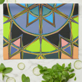 漫画マンダラグリーンブルーとオレンジ キッチンタオル (折り畳み)