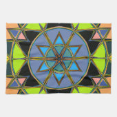 漫画マンダラグリーンブルーとオレンジ キッチンタオル (横)