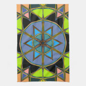 漫画マンダラグリーンブルーとオレンジ キッチンタオル (縦)