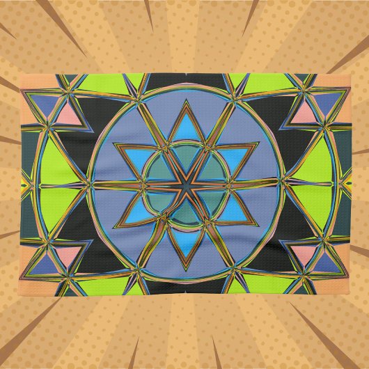 漫画マンダラグリーンブルーとオレンジ キッチンタオル