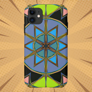 漫画マンダラグリーンブルーとオレンジ iPhone 11 ケース