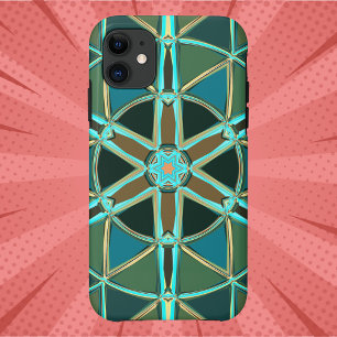 漫画マンダラグリーンブルーと黄色 iPhone 11 ケース