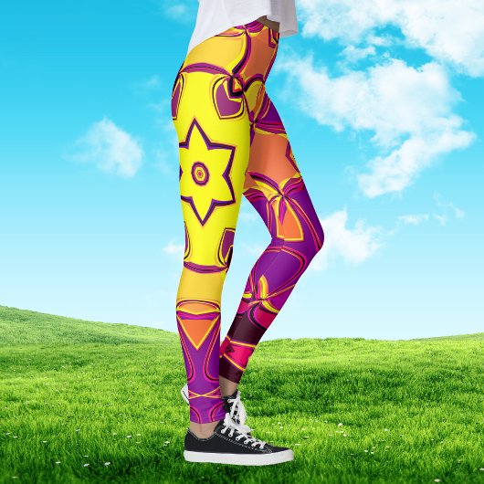 漫画マンダラフラワーイエローオレンジとピンク レギンス