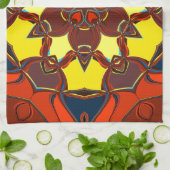 漫画マンダラフラワーイエローオレンジとブルー キッチンタオル (折り畳み)