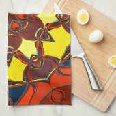 漫画マンダラフラワーイエローオレンジとブルー キッチンタオル (四つ折り)