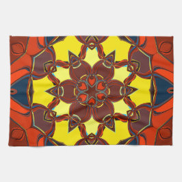 漫画マンダラフラワーイエローオレンジとブルー キッチンタオル