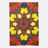 漫画マンダラフラワーイエローオレンジとブルー キッチンタオル (縦)